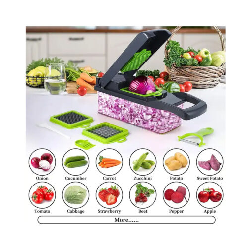 Multifunction vegetable and fruit slicer and chopper with 16.1 inch capacity