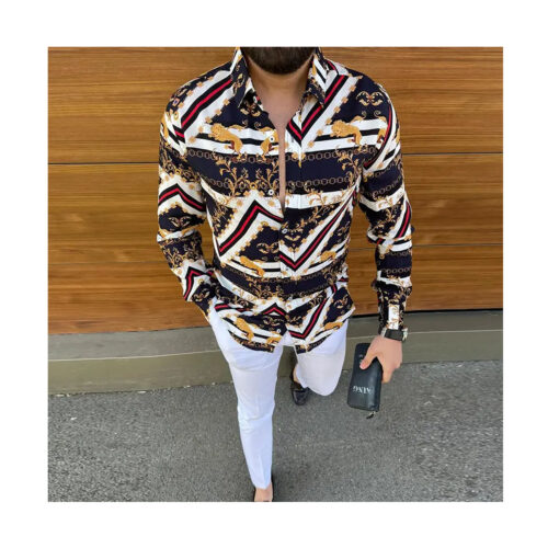 Men’s casual long-sleeved printed shirt – Model 1