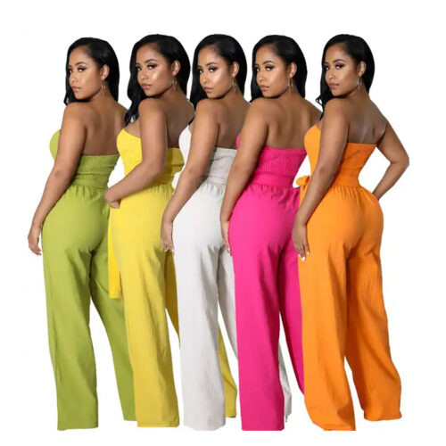 Sexy and pleated strapless jumpsuit for women with wide leg