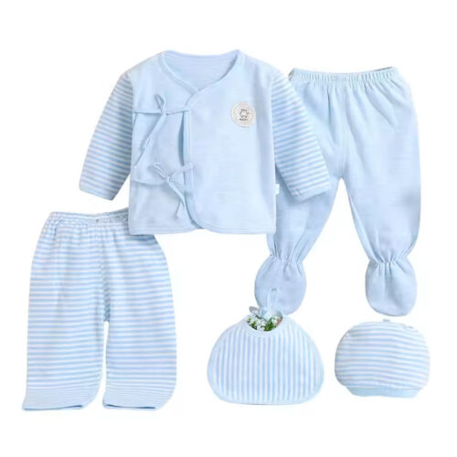 Five-piece newborn baby clothes set, unisex long sleeve 100% cotton