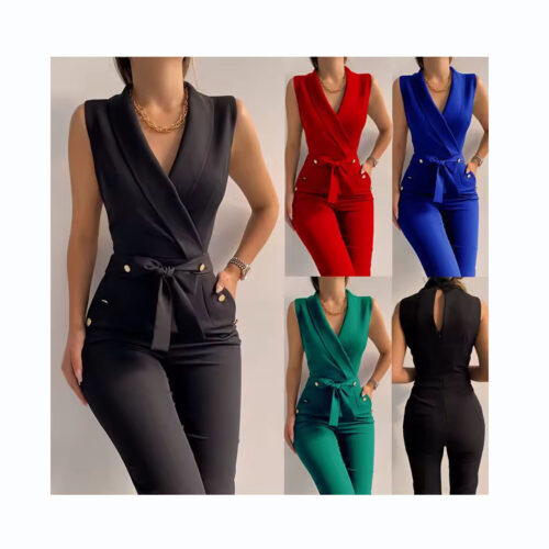 Stylish design clothing for women, high quality sleeveless V-neck one-piece