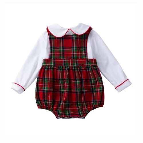 Toddler baby girls plaid clothes set, 2 pieces with long sleeve white shirt