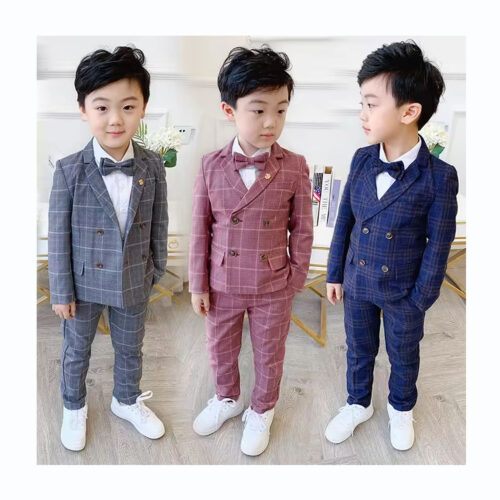 Baby boy’s 2-piece suit set, blazer and checked pants