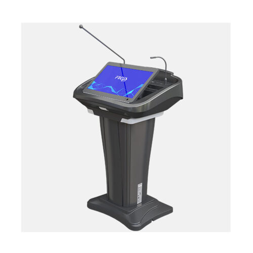 Modern digital lectern FK500V with gooseneck microphone and all-in-one touch interface to display speeches